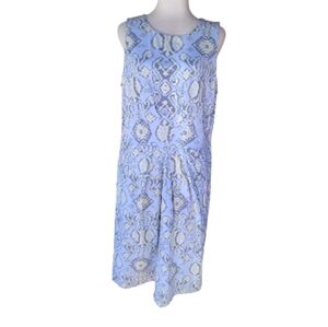 J. McLaughlin Sleeveless Pleat Front Dress Catalina Cloth Cream Blue Size XL NWT